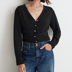 Madewell V-Neck Button-Front Shirt in True Black size XS NWT